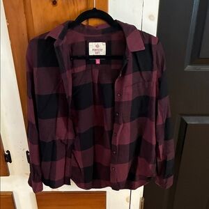 Red and Black Plaid Button-Up Shirt
